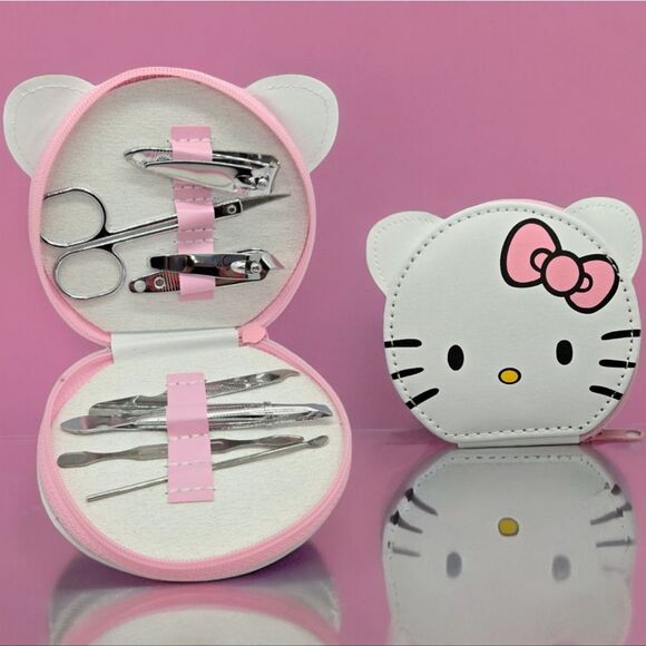 Hello Kitty Nail Care Kit White Cartoon Cat PU Leather 8 Piece Manicure Set - Picture 5 of 9